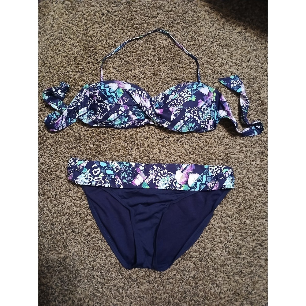 Kenneth Cole 2pc Bikini Set Large Swimsuit Navy Blue